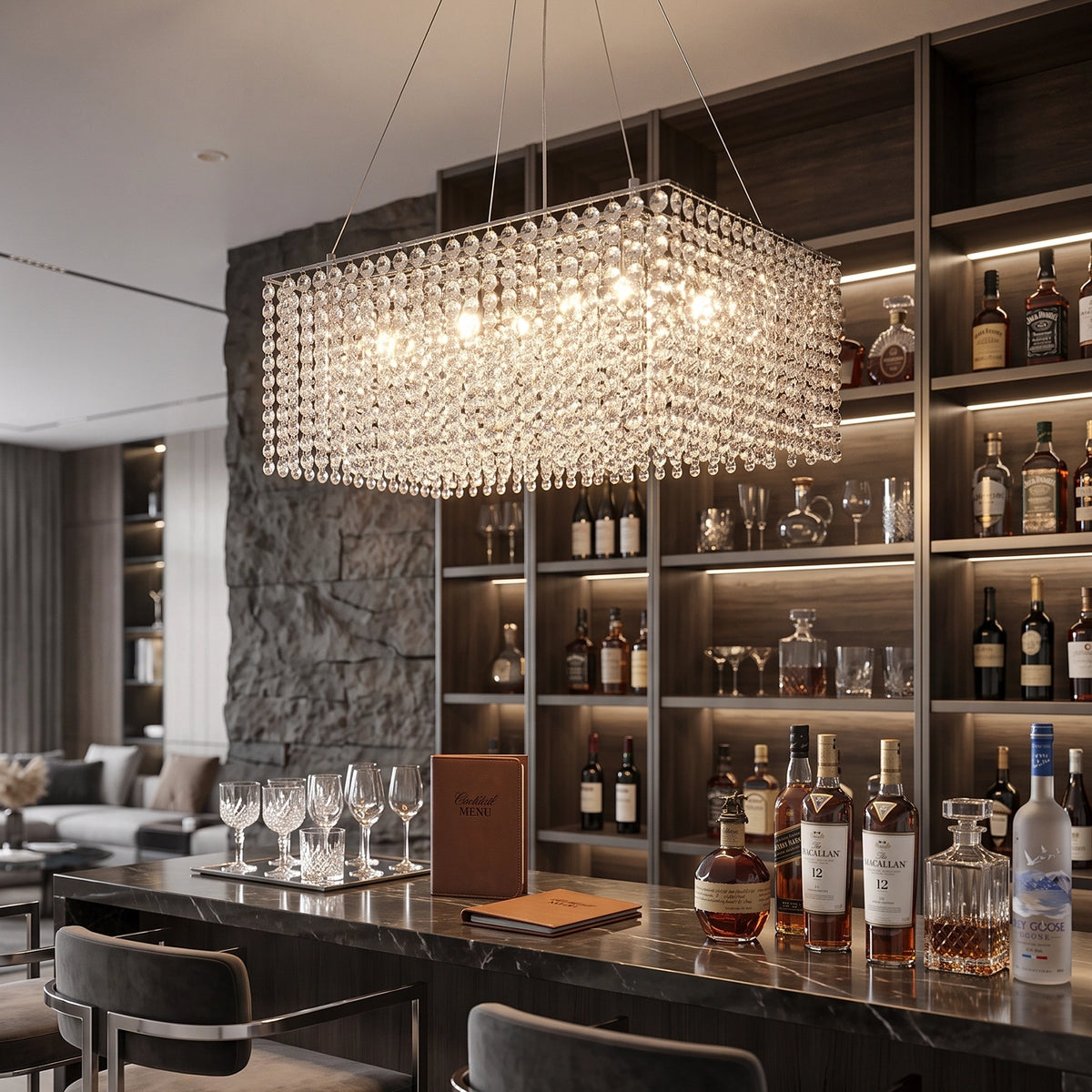 Veylin Square Crystal Cascade Chandelier - view 3 | Hoailamp