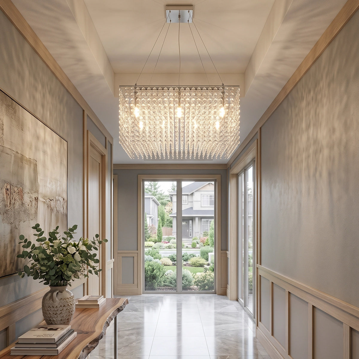 Veylin Square Crystal Cascade Chandelier - view 4 | Hoailamp