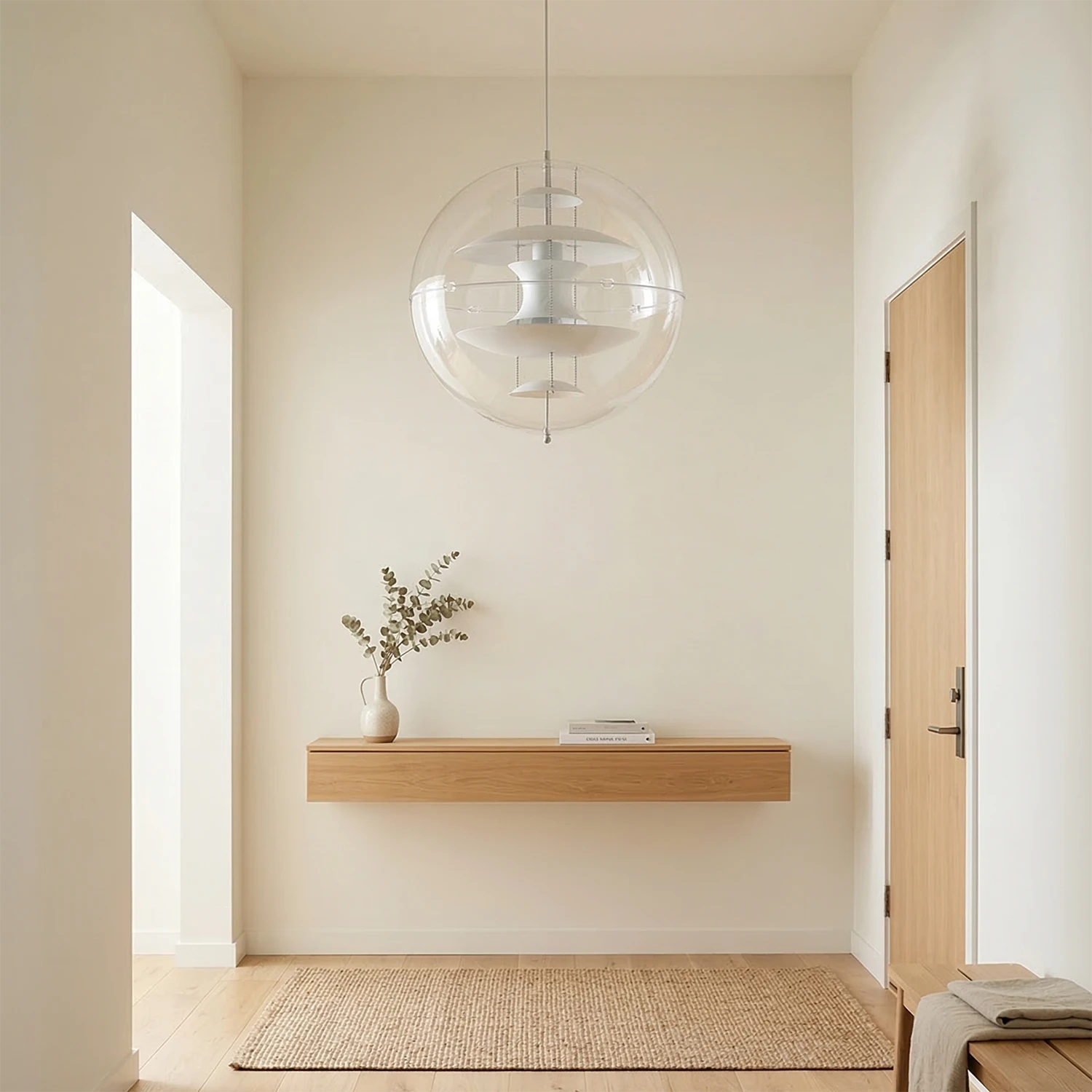 VP Globe Pendant Lamp - Minimalist Foyer Floating Console Organic Reed Mat | HoaiLamp
