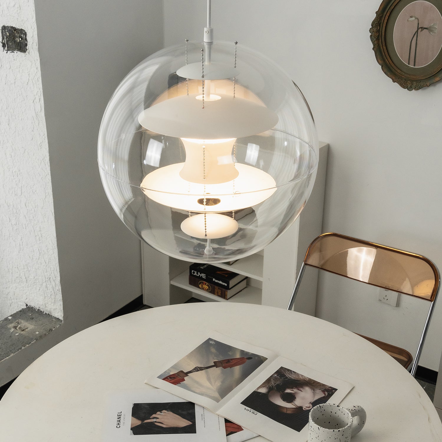 VP Globe Pendant Lamp - Scandi Dining Area Rattan Chair Round Table Top View | HoaiLamp