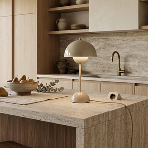 vp3 Table Lamp - Warm Sand Beige Elegant Kitchen Island Marble Counter | HoaiLamp