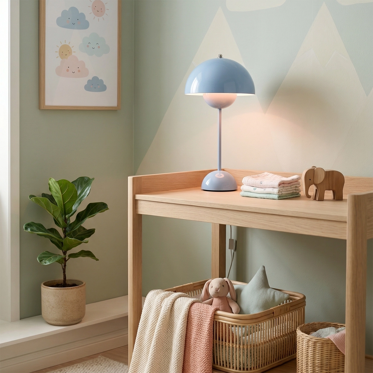 vp3 Table Lamp - Pastel Sky Blue Serene Nursery Wooden Shelf | HoaiLamp