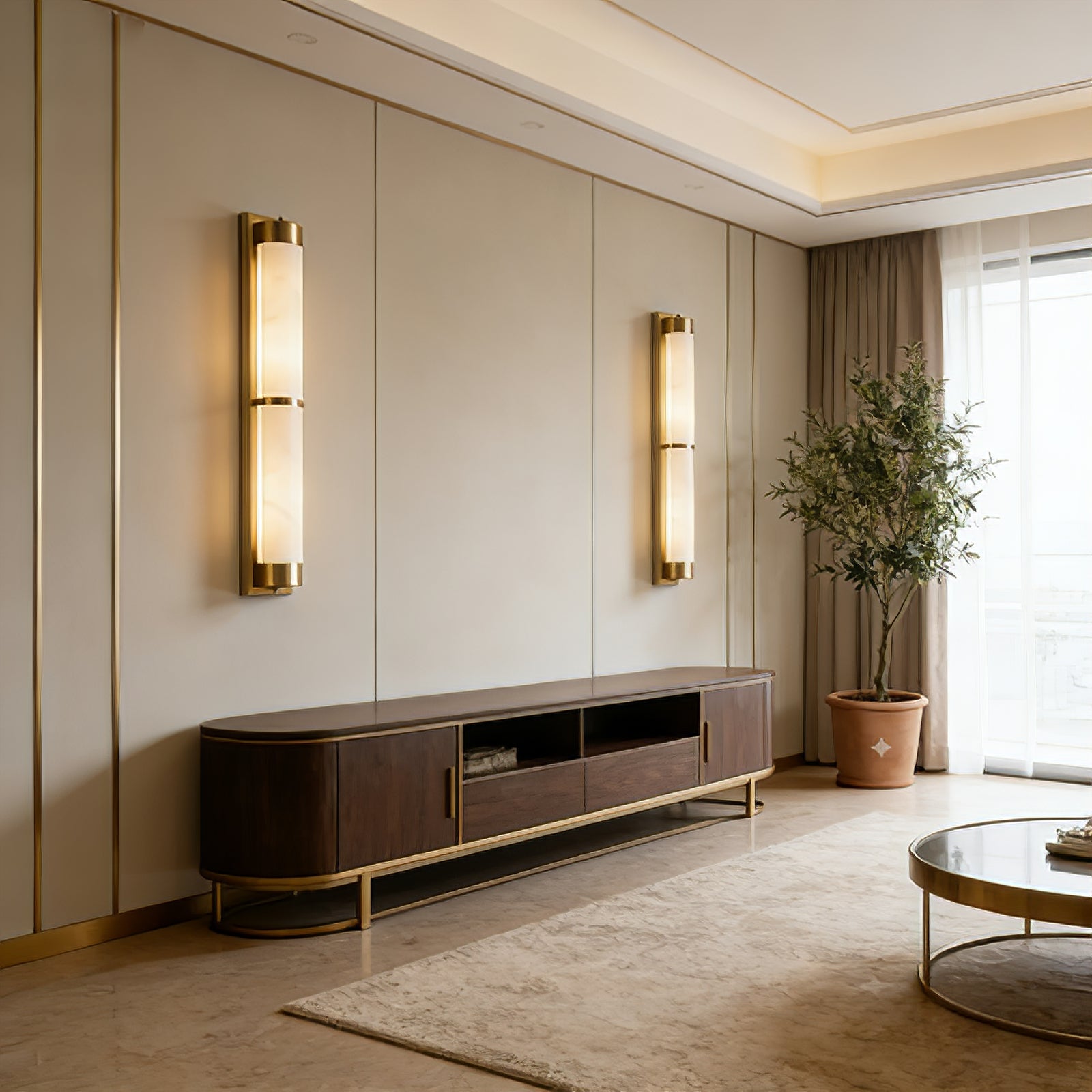 VUUE Cylindra Alabaster Brass Wall Light - Living Room Media Console TV Stand | HoaiLamp