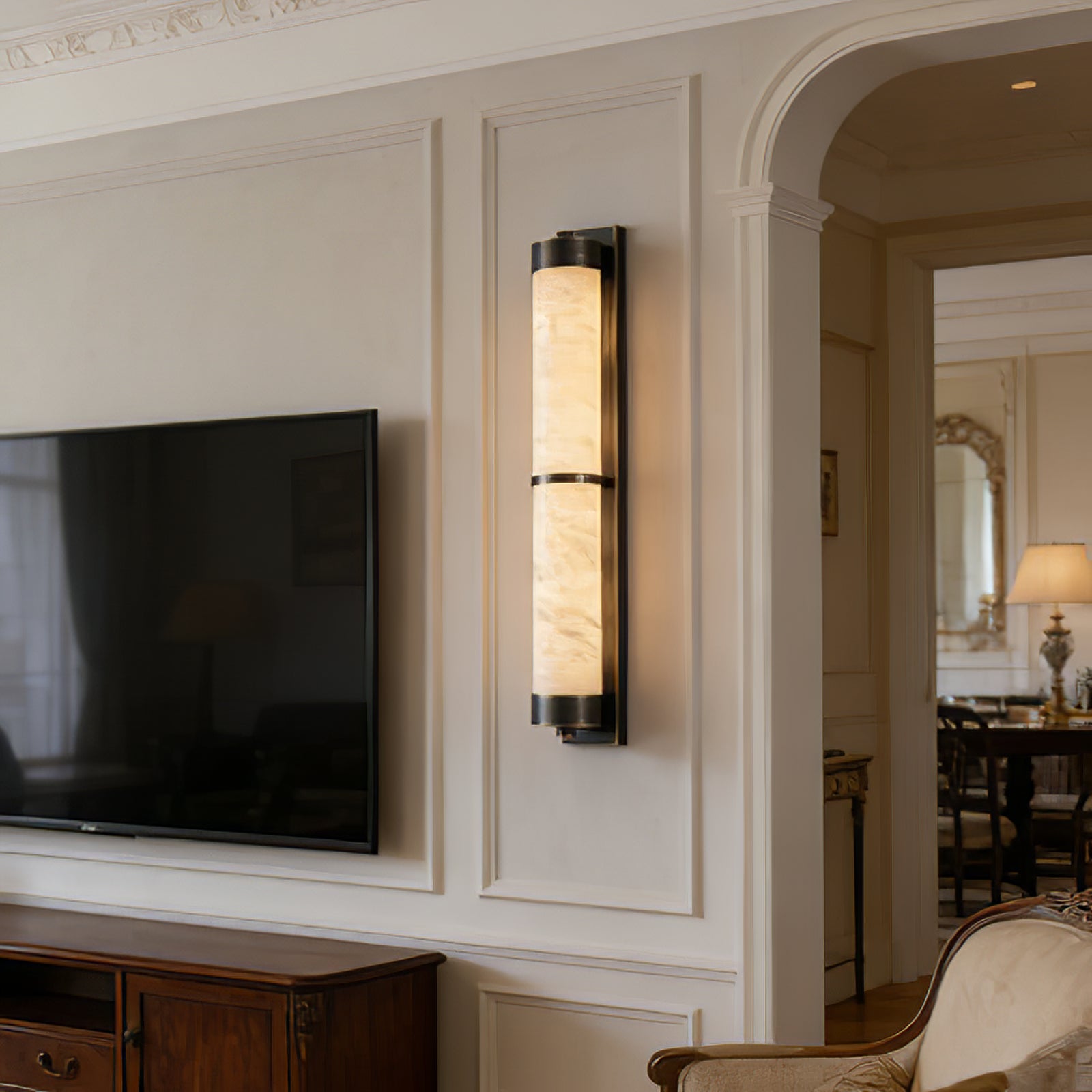 VUUE Cylindra Alabaster Brass Wall Light - Living Room TV Wall Molding Panel Accent | HoaiLamp