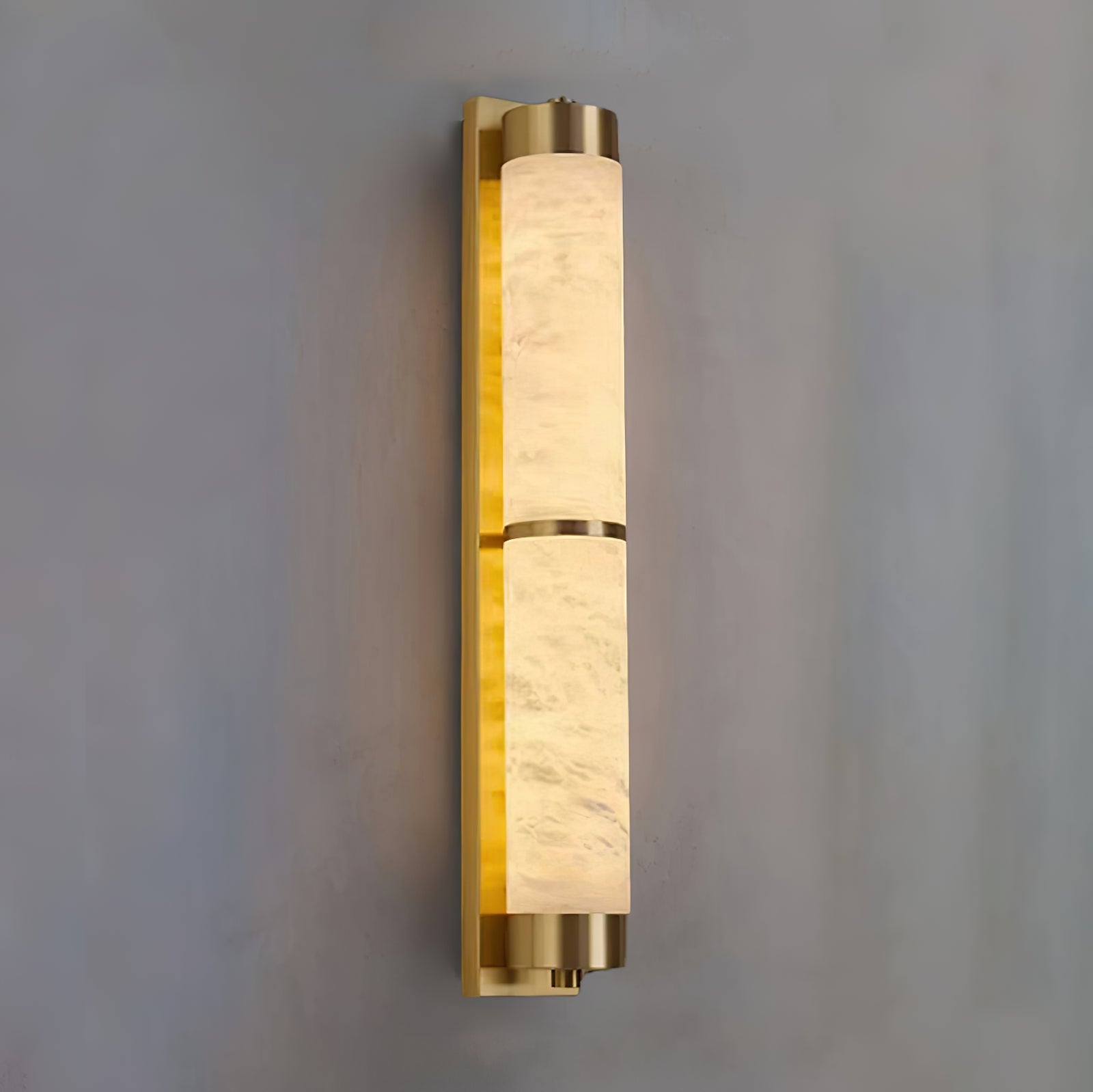VUUE Cylindra Alabaster Brass Wall Light - Studio Brushed Brass Finish Grey Background | HoaiLamp