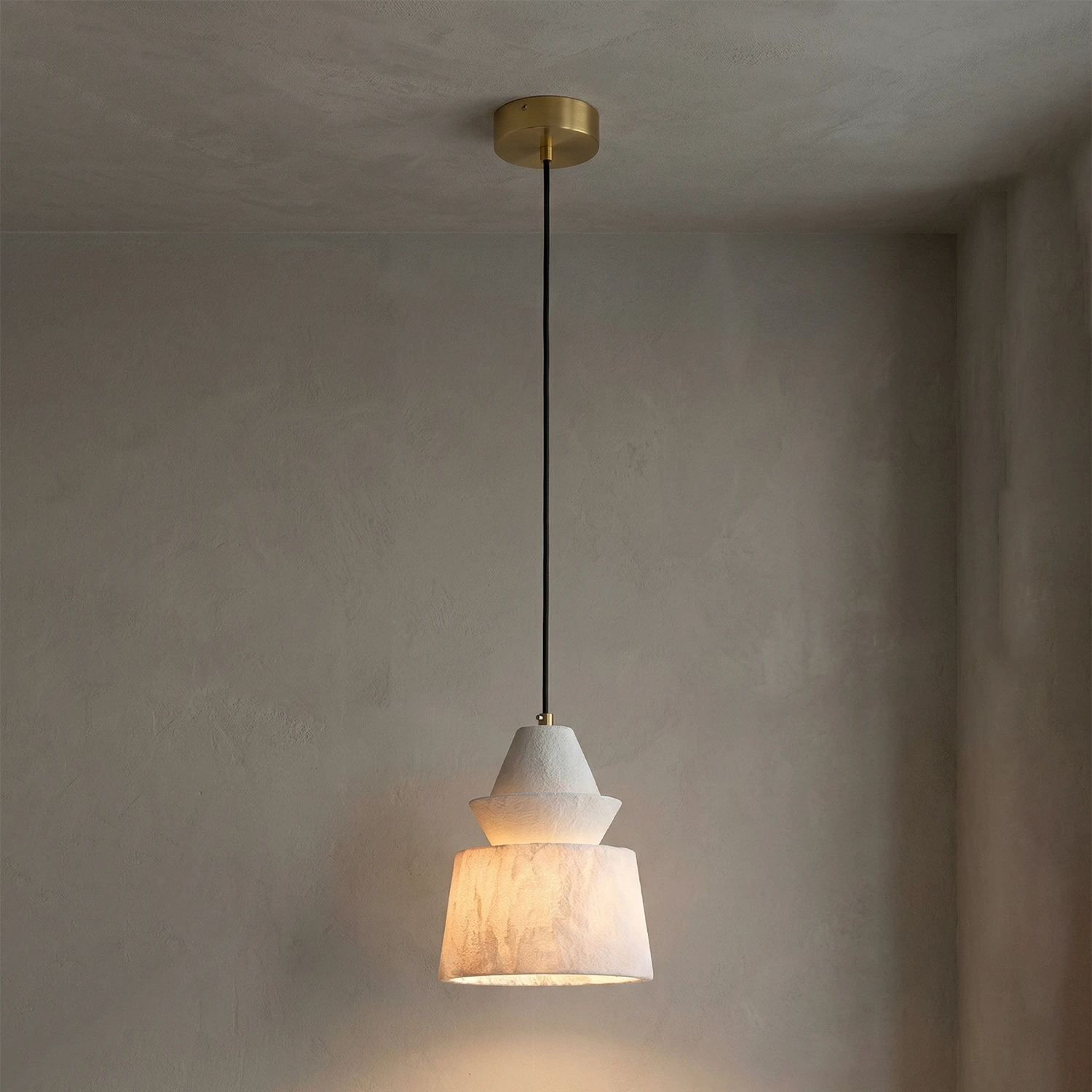White Alabaster Pendant Light - Ambient Stucco Wall Radiance | HoaiLamp