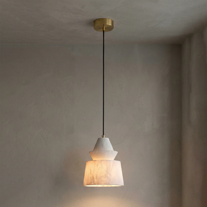 White Alabaster Pendant Light - Ambient Stucco Wall Radiance | HoaiLamp