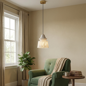 White Alabaster Pendant Light - Serene Reading Nook | HoaiLamp