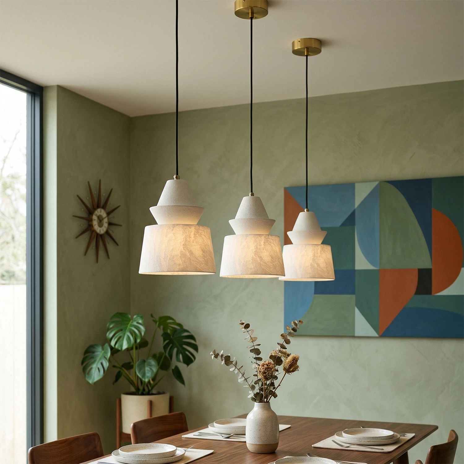 White Alabaster Pendant Light - Modern Sage Dining Ambiance | HoaiLamp