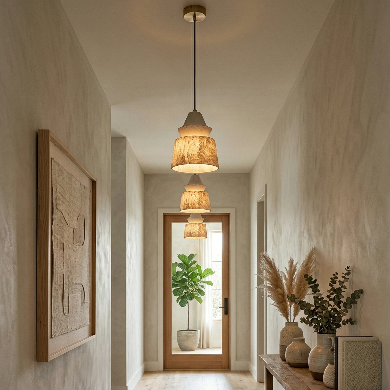 White Alabaster Pendant Light - Artistic Corridor Perspective | HoaiLamp
