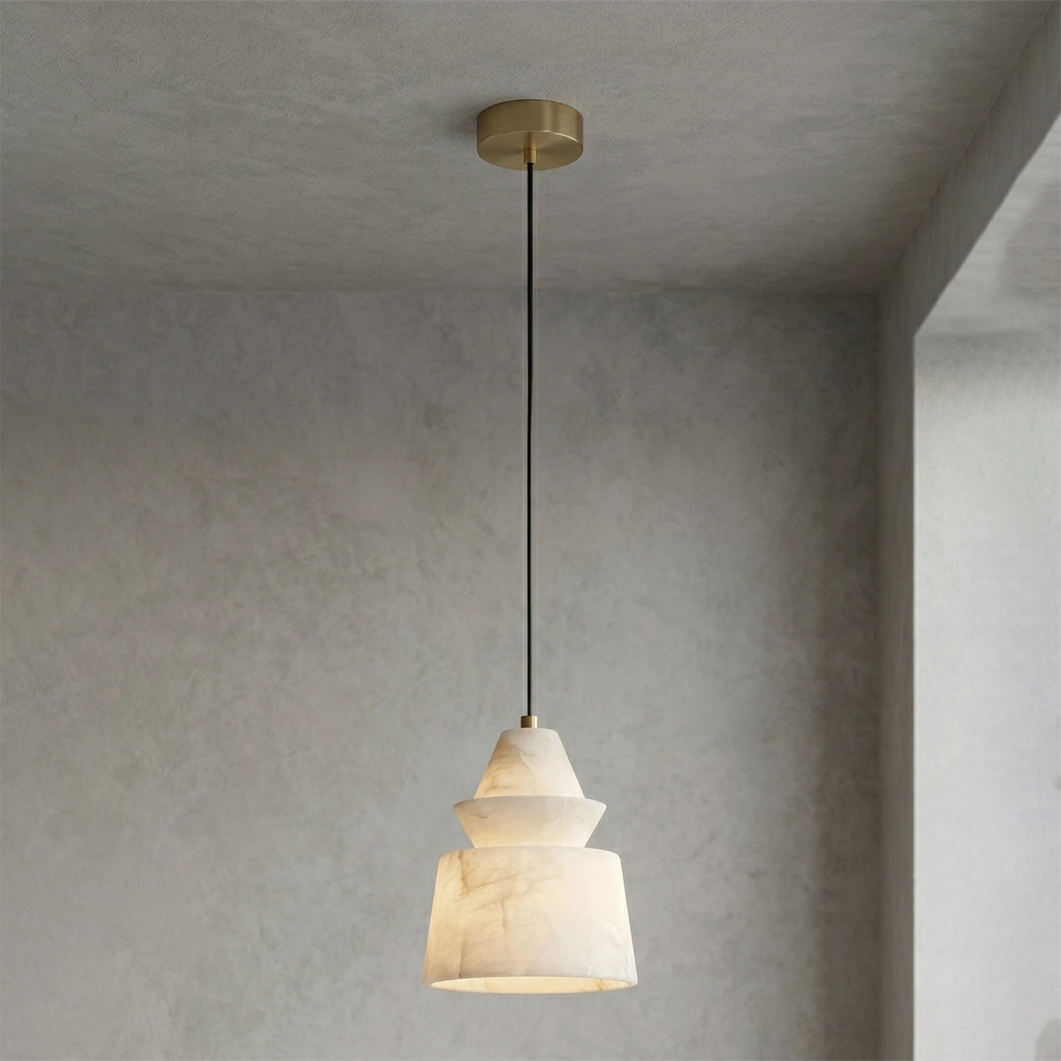 White Alabaster Pendant Light - Minimalist Stucco Studio View | HoaiLamp